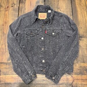 Levi Strauss Co Womens Black Speckled acid wash‎ Denim trucker Jacket Size Small